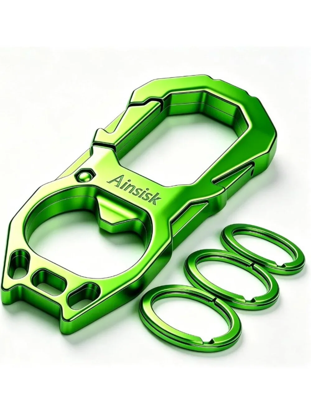 Tactical Carabiner Keychain with Bottle Opener & 3 Rings - Unisex Metal Clip